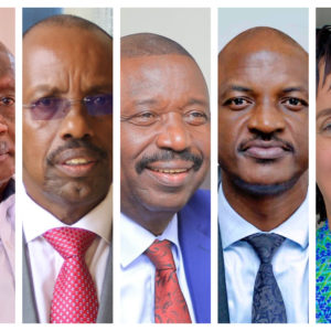 President Museveni (left) has said he is shocked at the death of Keith Muhakanizi (2nd left). The late economist and civil servant has been eulogised by friend and colleagues, such as Hon Mwesigwa Rukutana (centre), Finance PS/PSST, Ramathan Ggoobi (2nd right) and Prof. Maggie Kigozi.