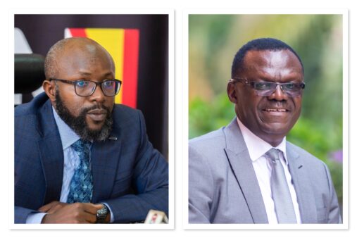 New Vision managing director Don Wanyama (left) and chairman Patrick Ayota, an audit report says, have to work on closing existing small leakages because they have the potential to worsen an already fragile financial position.