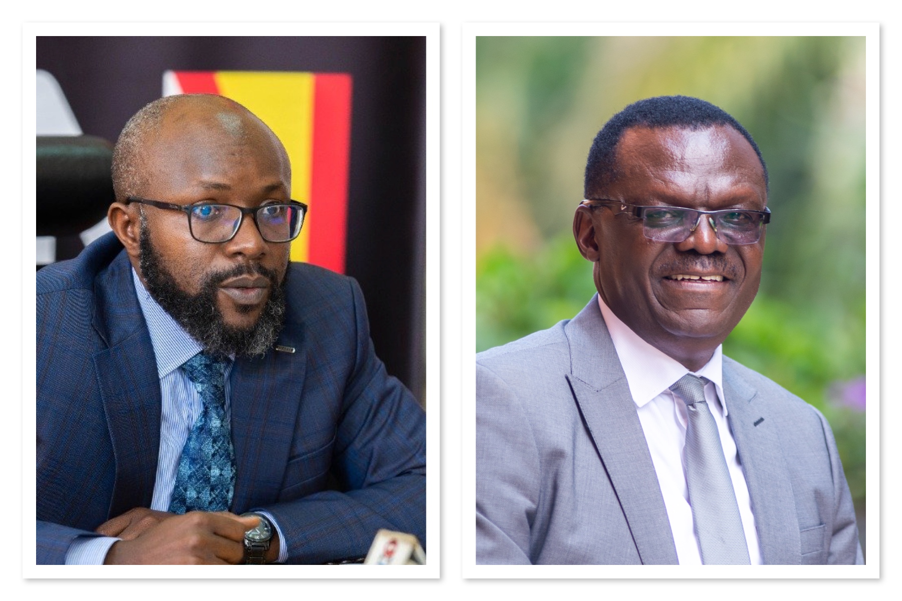 New Vision managing director Don Wanyama (left) and chairman Patrick Ayota, an audit report says, have to work on closing existing small leakages because they have the potential to worsen an already fragile financial position.