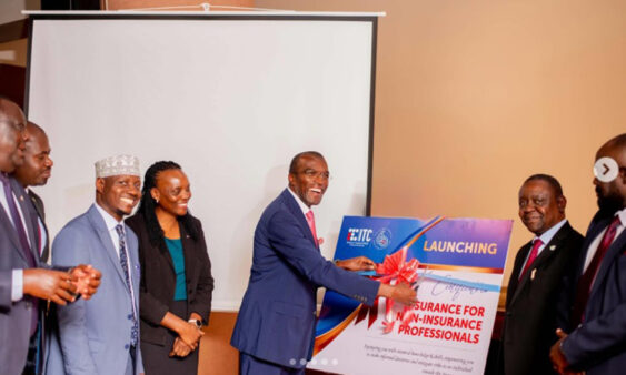 Insurance Regulatory Authority chief executive officer Ibrahim Lubega Kaddunabi and other stakeholders cut the ribbon during the launch of the Insurance Training College certificate for insurance professionals recently.