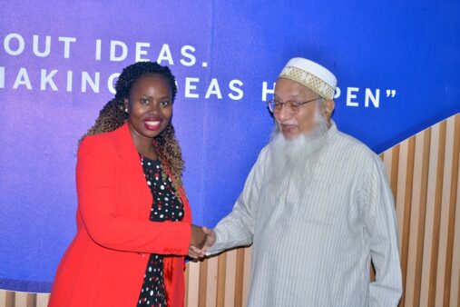 Stanbic Bank Uganda’s Home Loans Manager stands with Universal Properties CEO Zoeb Yeolawala during the launch of the bank’s mortgage solution.