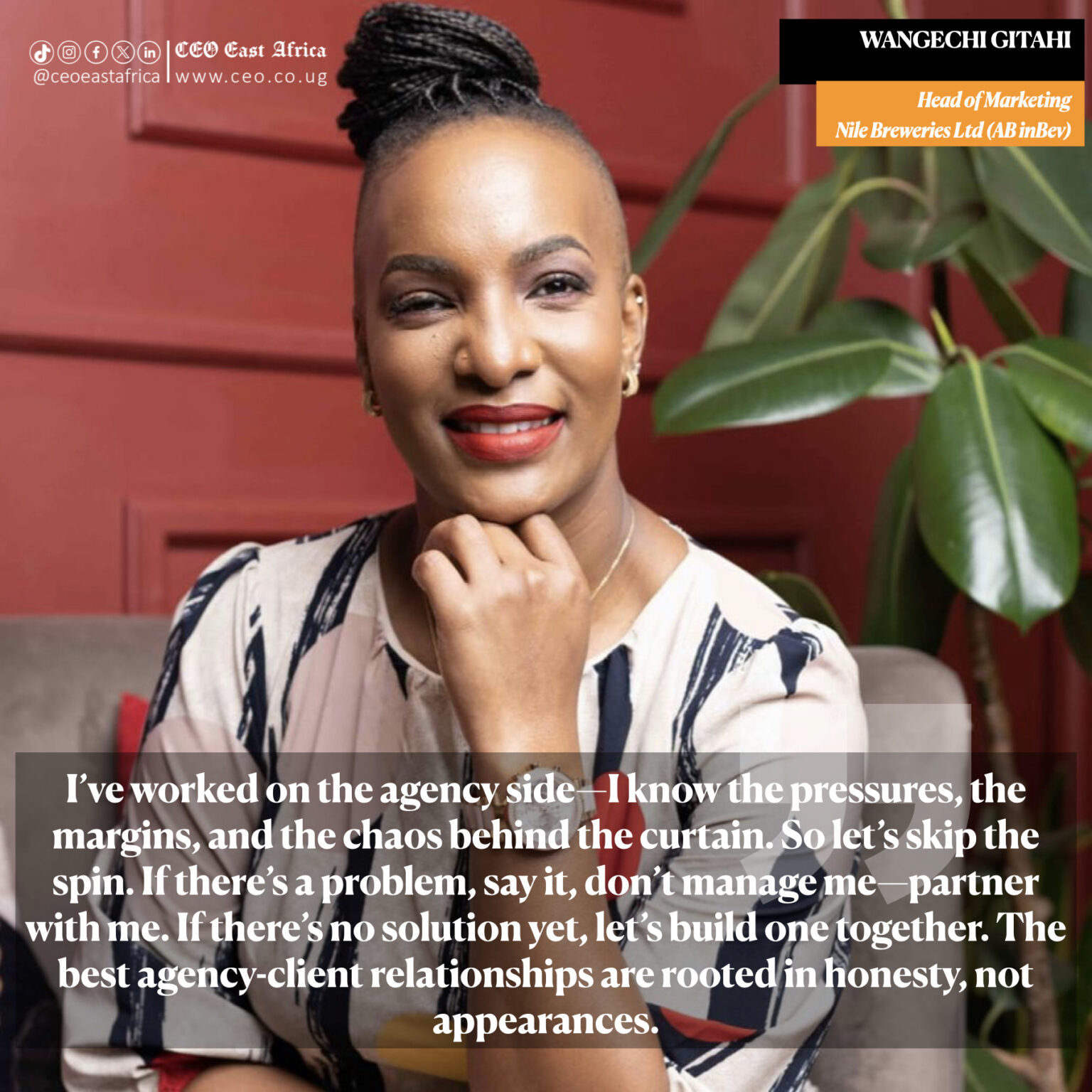 Explore this in-depth interview with Wangechi Gitahi, Head of Marketing at Nile Breweries Uganda, as she unpacks her philosophy on marketing leadership in East Africa—covering brand purpose and strategy, human-centered marketing, consumer empathy, creative agency dynamics, and ROI-driven marketing. A leading voice among women in marketing leadership and FMCG marketing in Africa, Wangechi shares insights on P&L ownership, authentic storytelling, and building trust across diverse consumer segments, including beer brand marketing.