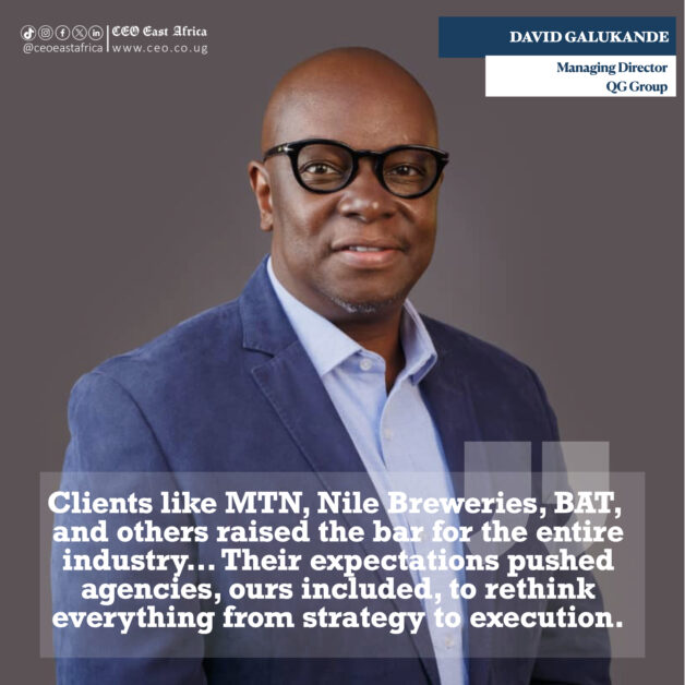 David Galukande — advertising pioneer, co-founder of QG Saatchi & Saatchi — photographed in various professional and creative settings, reflecting on his career journey, industry awards, leadership in brand storytelling, embrace of MarTech innovation, and commitment to cultural authenticity, adaptability, and client-focused creativity in Uganda’s advertising industry.