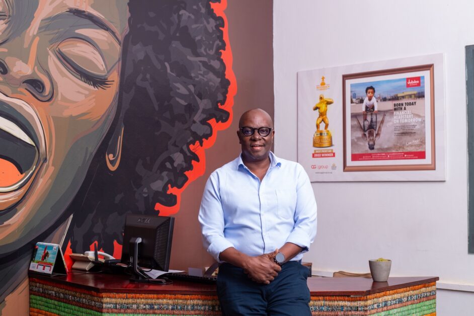 David Galukande — advertising pioneer, co-founder of QG Saatchi & Saatchi — photographed in various professional and creative settings, reflecting on his career journey, industry awards, leadership in brand storytelling, embrace of MarTech innovation, and commitment to cultural authenticity, adaptability, and client-focused creativity in Uganda’s advertising industry.