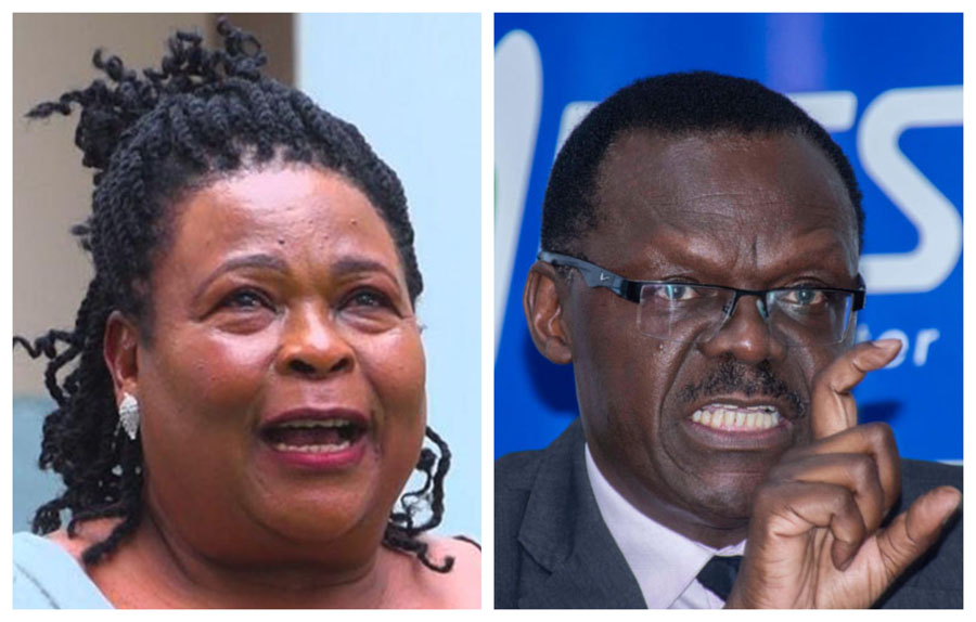 A photo collage of Goodra Tumusiime Behakanira and NSSF Managing Director Patrick Ayota. NSSF is seeking to recover money for the space occupied at a section of the former J&M Airport Road Hotel.