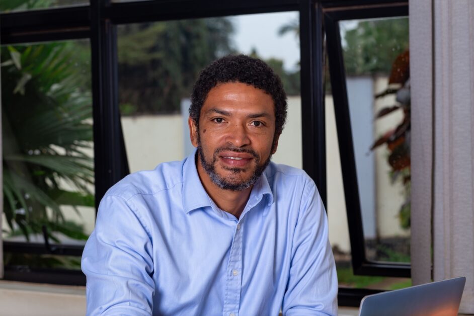 Peter Magona, Managing Director of TBWA\Uganda, in various settings including team meetings, award celebrations, and office portraits, reflecting his leadership in the advertising industry.