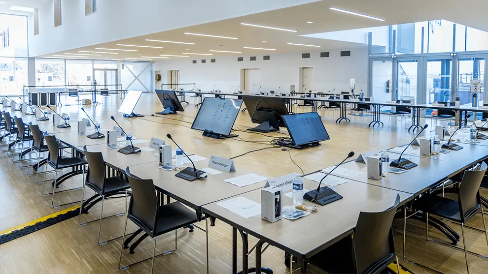 Modern African boardroom equipped with PRO AV Africa’s integrated audio-visual solutions, featuring interactive displays, video conferencing systems, wireless presentation tools, and smart room automation for seamless collaboration and high-level decision-making.