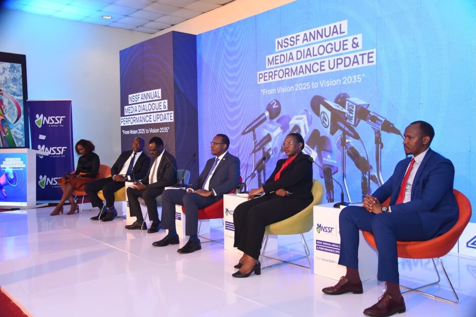 NSSF’s 2024/25 Annual Performance at a glance — Assets Under Management rose 17.5% to UGX 26 trillion, total revenue grew 11% to UGX 3.52 trillion, and the Fund achieved record efficiency with a cost-to-income ratio of 7.9% and cost of administration at 0.88%. Member contributions reached UGX 2.13 trillion, benefits paid increased to UGX 1.32 trillion, voluntary Smartlife Flexi savings hit UGX 27 billion, and customer satisfaction stood at 88%.