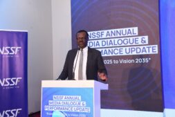 NSSF’s 2024/25 Annual Performance at a glance — Assets Under Management rose 17.5% to UGX 26 trillion, total revenue grew 11% to UGX 3.52 trillion, and the Fund achieved record efficiency with a cost-to-income ratio of 7.9% and cost of administration at 0.88%. Member contributions reached UGX 2.13 trillion, benefits paid increased to UGX 1.32 trillion, voluntary Smartlife Flexi savings hit UGX 27 billion, and customer satisfaction stood at 88%.