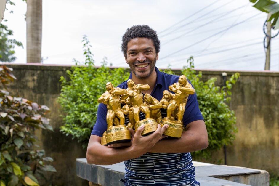 Peter Magona, Managing Director of TBWA\Uganda, in various settings including team meetings, award celebrations, and office portraits, reflecting his leadership in the advertising industry.