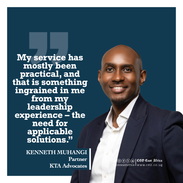 Kenneth Muhangi, a distinguished Ugandan lawyer, lecturer, and reform advocate, is pictured standing confidently in a professional setting, dressed in a navy-blue suit and a light-striped shirt. He is a Partner at KTA Advocates, a leading law firm specializing in technology, intellectual property, sustainability, and policy law. Known for his calm, thoughtful demeanor and sharp intellect, Kenneth embodies a new generation of legal leadership rooted in integrity, practical service, and ethical reform. His career reflects a commitment to mentorship, innovation, and institutional strengthening, while his personal philosophy balances impact, mindfulness, and faith-based purpose. Through his work in Uganda and across East Africa, he continues to champion technology-driven legal reform, education, and empowerment of young lawyers, promoting a legal profession defined by discipline, collaboration, and social responsibility.