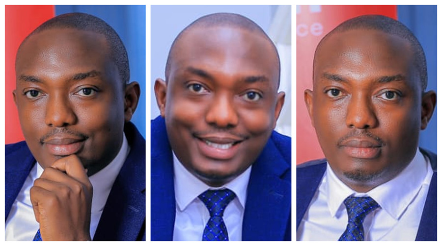A photo collage of Joseph Nsubuga, an actuary turned executive, who is trying to change the outlook of insurance from being a distant, abstract, and mistrusted industry.