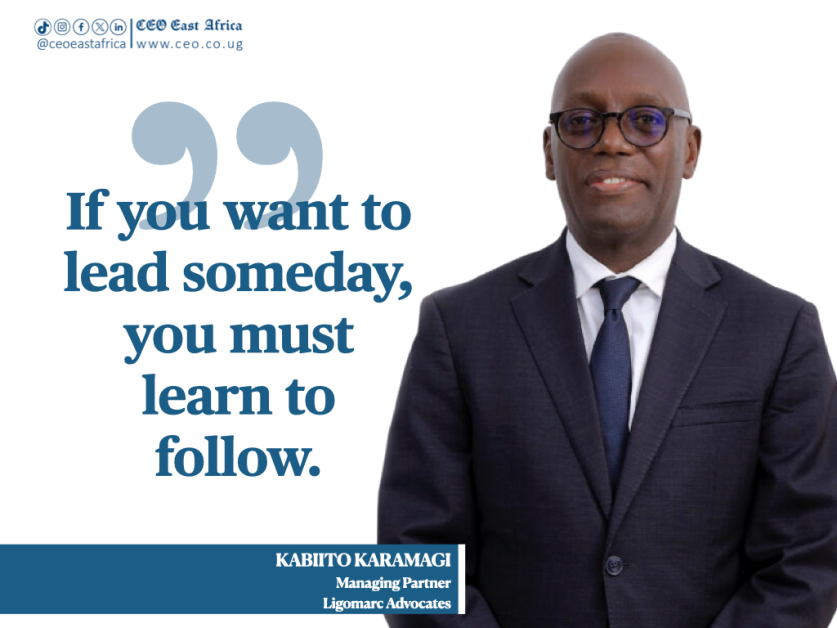 Portrait of Kabiito Karamagi, Managing Partner at Ligomarc Advocates, photographed for a CEO East Africa Magazine feature on legal leadership, integrity, judicial reform, insolvency practice, mentorship, and the future of legal practice in Uganda.