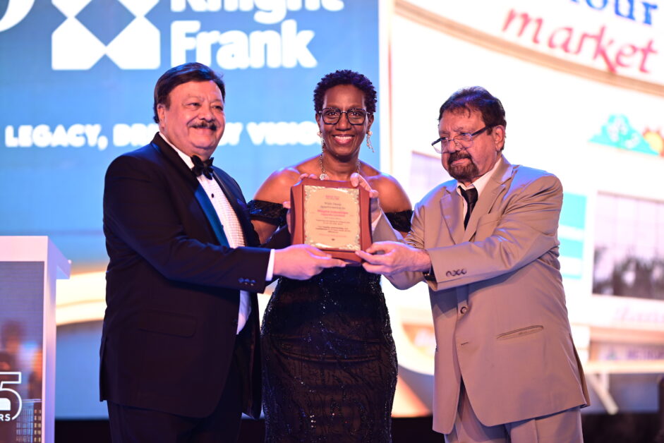 Photos from Knight Frank Uganda’s 25th Anniversary Gala featuring Judy Rugasira Kyanda, the Knight Frank Uganda Board, African regional CEOs, award recipients, long-service honorees, and staff forming a “25” to celebrate the company’s legacy, professionalism, and commitment to real estate excellence.