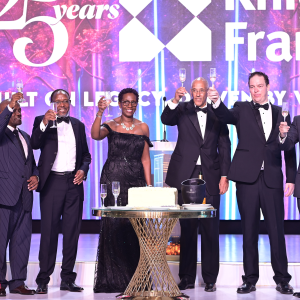 Photos from Knight Frank Uganda’s 25th Anniversary Gala featuring Judy Rugasira Kyanda, the Knight Frank Uganda Board, African regional CEOs, award recipients, long-service honorees, and staff forming a “25” to celebrate the company’s legacy, professionalism, and commitment to real estate excellence.