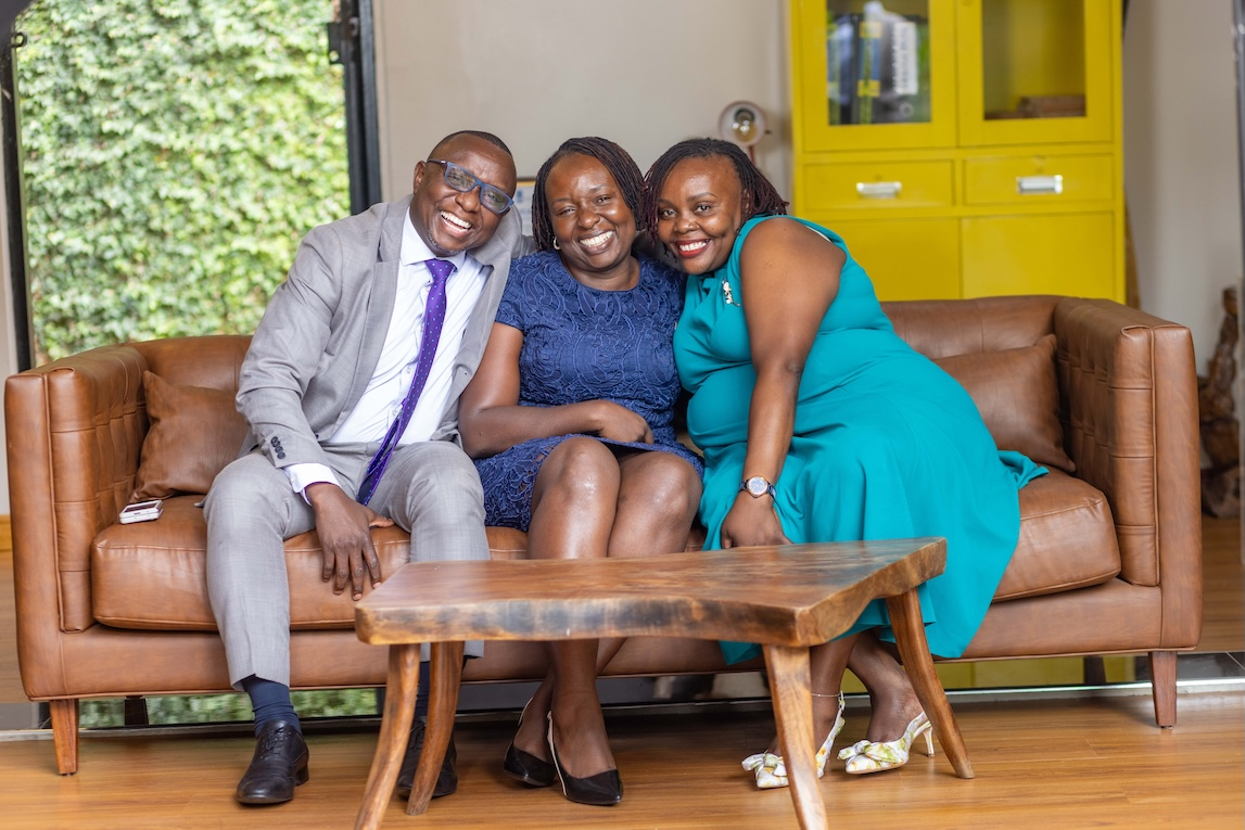 Portrait and candid photographs of Emma Ahumuza Mugisha, Collin Babirukamu and Pamela Babirukamu in home, market and prayer settings, showing the siblings together, at work and in quiet moments — conveying family bonds, faith and the domestic roots of their leadership.