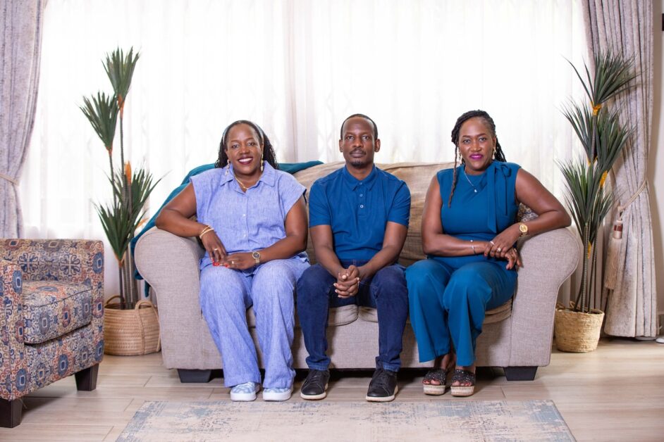 A series of portraits showing the Rwakatungu siblings together and individually, smiling and interacting naturally in indoor and outdoor settings, reflecting family unity, resilience, shared values, and the influence of their father on their journeys into leadership across banking, audit, and entrepreneurship.