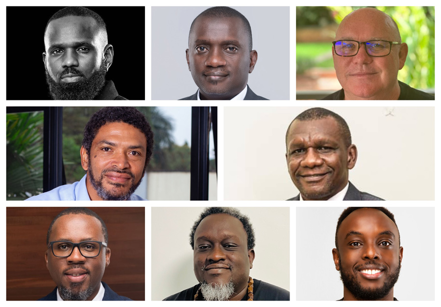 A photo collage of Jeffrey Amani, Adris Kamuli, David Case, Peter Magona, Daniel Ligyalingi, Rommel Jasi, Alemu Emuron, and Joshua Kamugabirwe. Uganda’s ad industry was built by “accidentals” who wandered in through cricket pitches, rugby chats, art schools, and random interviews. With no clear pipeline, they learned by doing, then became founders, mentors, and standards-setters—turning side doors into institutions and asking how to keep luck alive, but kinder, for others today.