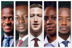 Adlegal founders Aziz Kitaka, Luke Kamoga, Patience Ayesigye, and Murere Nicholas positioned around Meta CEO Mark Zuckerberg in a symbolic portrait about Uganda’s data protection ruling.