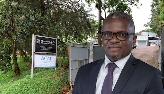 Fred Muwema, founding partner of Muwema & Co. Advocates, in a composite image with the Windsor Crescent Road, Kololo property referenced in the Commercial Division judgment issued on 20 February 2026.