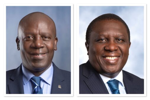 Charles Mudiwa (left), CEO & Managing Director of dfcu Bank, and Jimmy D. Mugerwa, Chairman of dfcu Limited. Under Mudiwa’s leadership, dfcu Bank—the Group’s principal subsidiary—has delivered three consecutive years of growth, driving the bulk of the Group’s earnings recovery and underpinning its return to stability, profitability, and shareholder value creation.