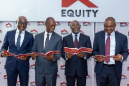 From L-R: Equity Bank Uganda Executive Director, Claver Serumaga, Equity Group Chairman, Prof Isaac Macharia, Group Managing Director and CEO, Dr James Mwangi, and Equity Bank Uganda Managing Director, Gift Shoko, during the 2025 Investor Briefing event.