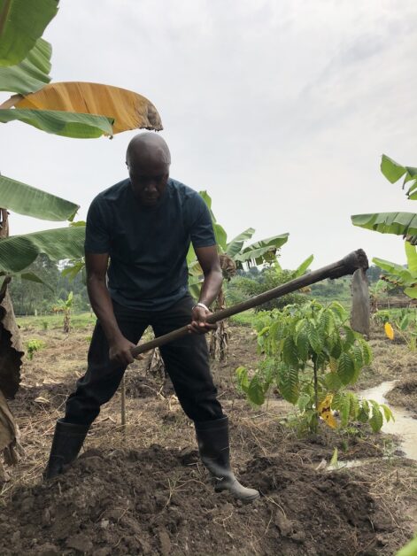 Francis Kamulegeya pictured across various roles—from corporate leadership to farming and community initiatives—reflecting his transition into impact-driven work in Uganda.”