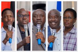 L–R: Nicholas Kabanda (IPPU CEO), Geoffrey Waiswa Sajjabi (NSSF Chief Commercial Officer), Isaac Kyaligonza (Commissioner, Procurement Policy – Ministry of Finance), Patrick Kagaba Amooti, and Pelly Mugasi (Emeritus Director Procurement, Bank of Uganda) during the IPPU Coffee Connect at Sheraton Hotel, Kampala, where leaders of the procurement fraternity called for stronger professional integrity, teamwork, and a renewed focus on financial literacy and early retirement planning.
