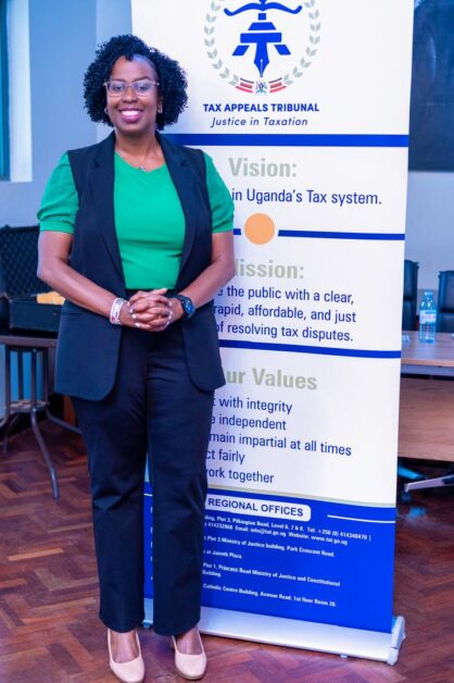 Standing before the Tax Appeals Tribunal’s vision, mission, and values, Crystal Kabajwara embodies the principles she speaks about in this interview—integrity, fairness, and accountability—leading with purpose to build trust and deliver justice within Uganda’s tax system.