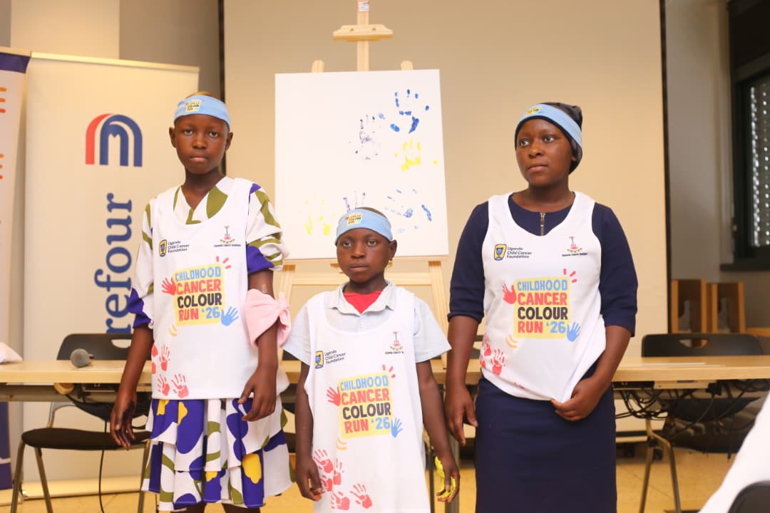 Some of the children supported by the Uganda Child Cancer Foundation pose in the 2026 Childhood Cancer Colour Run kit, embodying the resilience and hope driving this year’s campaign.