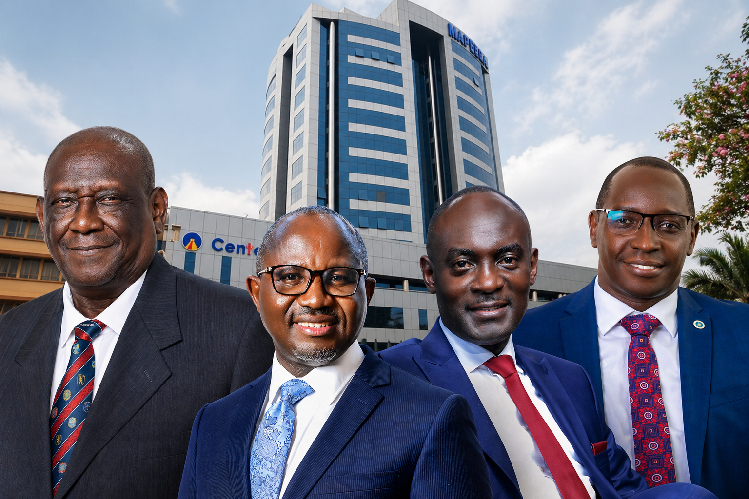 Centenary Bank’s top leadership (L–R): Chairman Gustavo Bwoch, Managing Director Fabian Kasi, Executive Director, Business Joseph Balikuddembe, and Executive Director, Operations Michael Opira. The bank is resetting its executive leadership through a dual-Executive Director structure aimed at strengthening oversight, improving coordination, and enhancing execution as it scales operations in Uganda’s increasingly complex banking landscape.