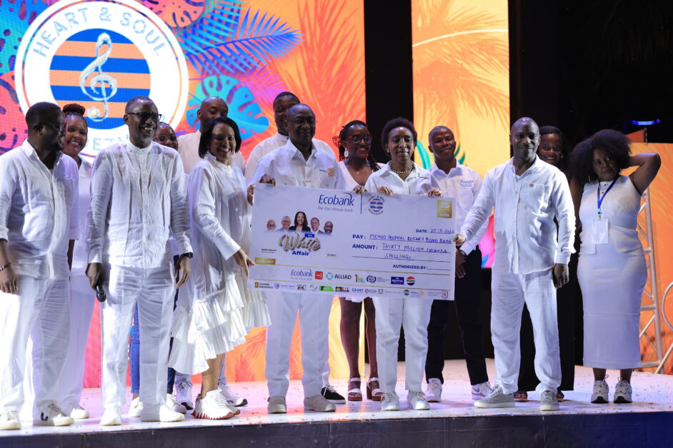 Grace Muliisa, Managing Director of Ecobank Uganda, presents a UGX 30 million donation to Mengo Blood Bank under the bank’s Heart & Soul initiative—reflecting a performance-with-purpose approach that aligns strong financial growth with meaningful social impact and community investment.