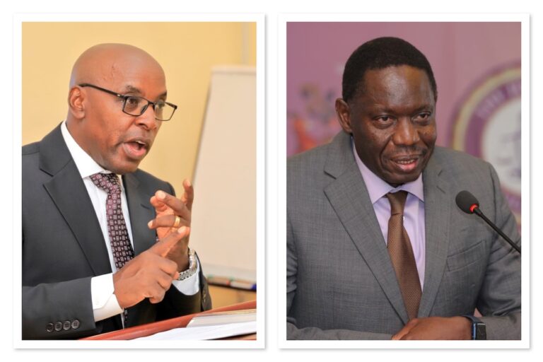 Chief Justice Dr Flavian Zeija (left) and Bank of Uganda Governor Dr Michael Atingi-Ego, whose joint call for expanded use of ADR highlights growing concern over trillions of shillings locked in court disputes and the urgent need to unlock capital for economic growth.