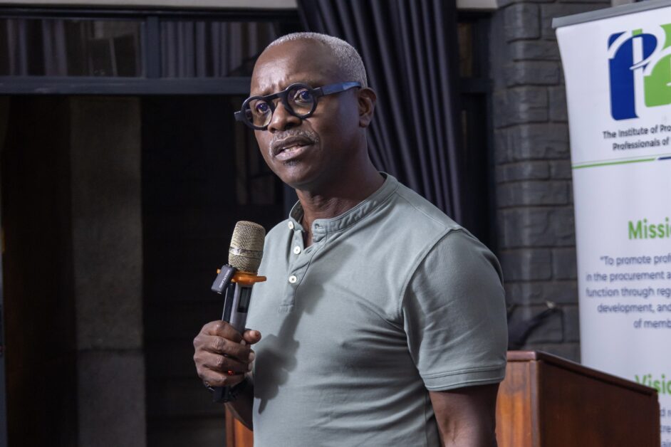 Robert Kabushenga delivers the keynote at the IPPU Coffee Connect at Fairway Hotel, urging professionals to embrace early career reinvention and prepare for life beyond formal employment in a rapidly changing world.