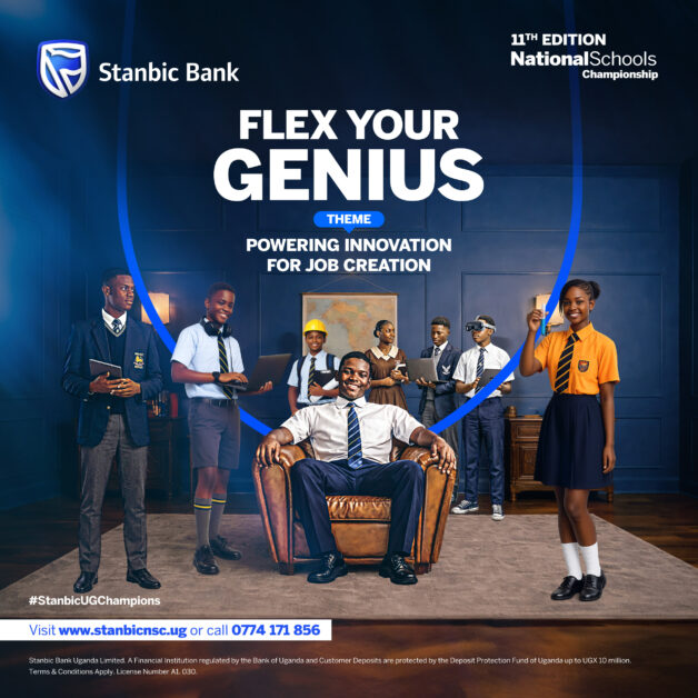 Stanbic Bank’s 11th National Schools Championship campaign banner themed “Flex Your Genius,” calling on students across Uganda to power innovation for job creation through practical, student-led solutions.