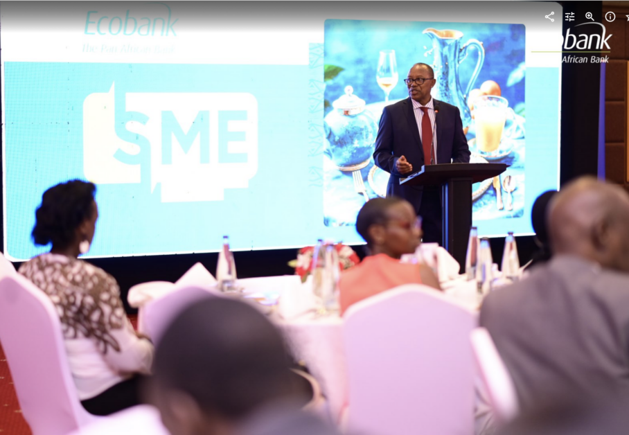 Board Chairman Richard Munyaneza engages customers at an Ecobank SME Consultative Breakfast, underscoring the bank’s customer-centric strategy—deepening SME relationships through dialogue and tailored solutions to rebuild trust, drive transactions, and position Ecobank as a long-term partner in business growth.
