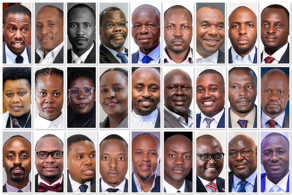 Attorney General Kiryowa Kiwanuka (top left) alongside senior lawyers who have publicly challenged his position on the Protection of Sovereignty Bill, 2026.