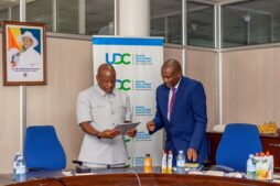 State Trade Minister Wilson Mbasu Mbadi and UDC Executive Director Patrick Birungi engage during a visit to present key UDC documents, including the UDC Strategic Plan, the UDC Act 2016, and the corporation’s profile, as part of efforts to align on its mandate and future investments. However, growing concern in Parliament has emerged over the corporation’s dominant share of trade sector funding.