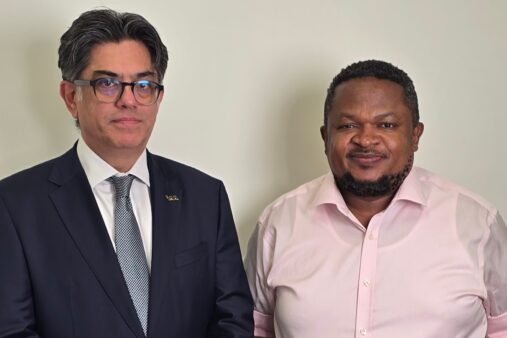 Zahid Mustafa (left), CEO of I&M Bank Tanzania, with Muhereza Kyamutetera (right), Executive Editor of CEO East Africa Magazine, during a conversation on leadership, strategy, and regional integration.
