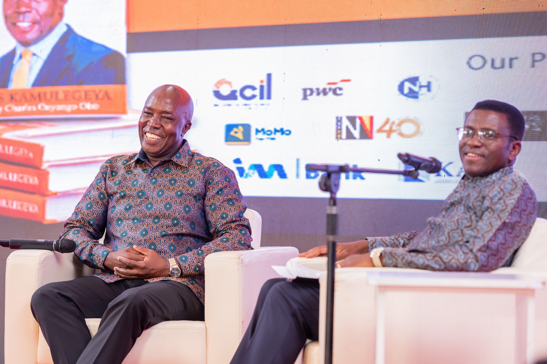 Francis Kamulegeya in conversation with Katikkiro Charles Peter Mayiga during the launch of the And Then What book at Sheraton Kampala Hotel discussing leadership, success, significance, transition and life after power.