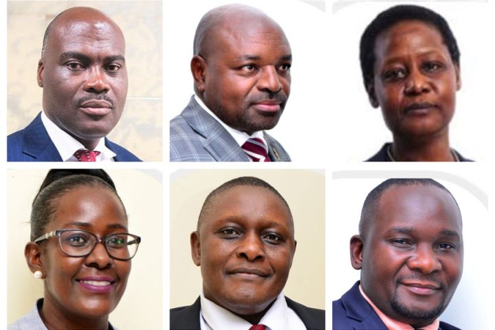 A photo collage of managing director, Paul Mwesigwa, who government says is on forced leave, former chief engineering and technical services officer Protaze Tibyakinura, former company secretary Esther Naikoba Mulyagonja, former head internal audit Justine Nakagiri Ssemwanga, former head human resource and administration Boniface Barongo, and former head corporate and stakeholder affairs Jonan Kiiza. The six are among the seven senior officials who have been replaced by other officials, the majority of whom are holding the positions in an acting capacity.